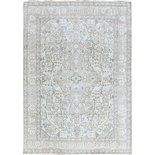 Overdyed & Vintage Wool Hand Knotted Rug Ivory Gray 6.5X9.1 -O086095