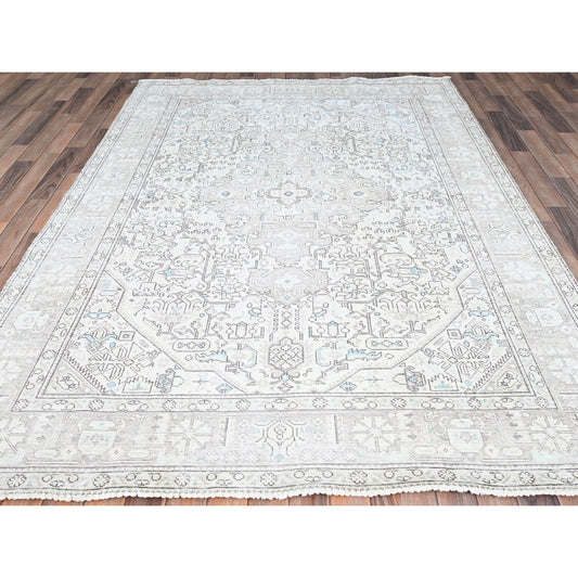 Overdyed & Vintage Wool Hand Knotted Rug Ivory Gray 6.5X9.1 -O086095