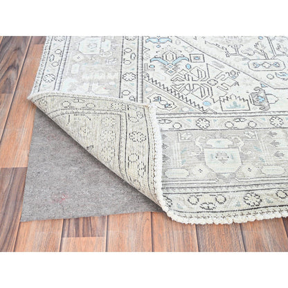 Overdyed & Vintage Wool Hand Knotted Rug Ivory Gray 6.5X9.1 -O086095