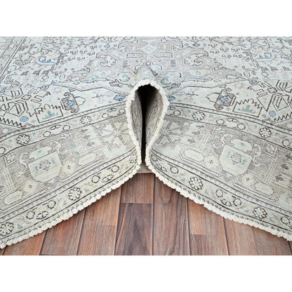 Overdyed & Vintage Wool Hand Knotted Rug Ivory Gray 6.5X9.1 -O086095