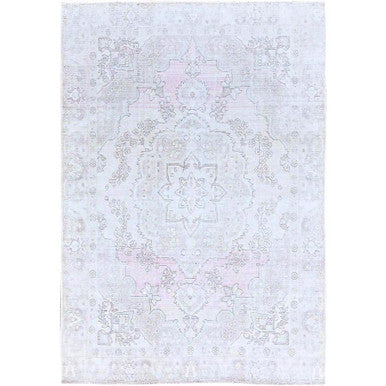 Overdyed & Vintage Wool Hand Knotted Rug Ivory Ivory 6.2X8.8 -O086097