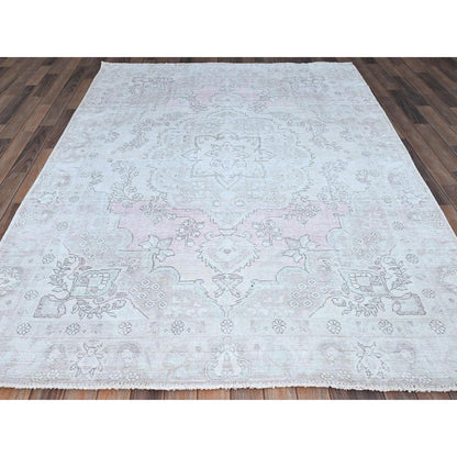 Overdyed & Vintage Wool Hand Knotted Rug Ivory Ivory 6.2X8.8 -O086097