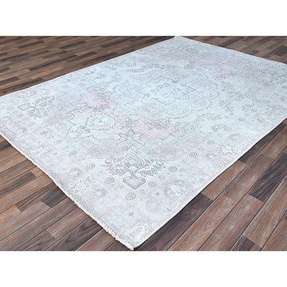Overdyed & Vintage Wool Hand Knotted Rug Ivory Ivory 6.2X8.8 -O086097