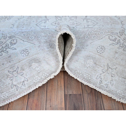 Overdyed & Vintage Wool Hand Knotted Rug Ivory Ivory 6.2X8.8 -O086097