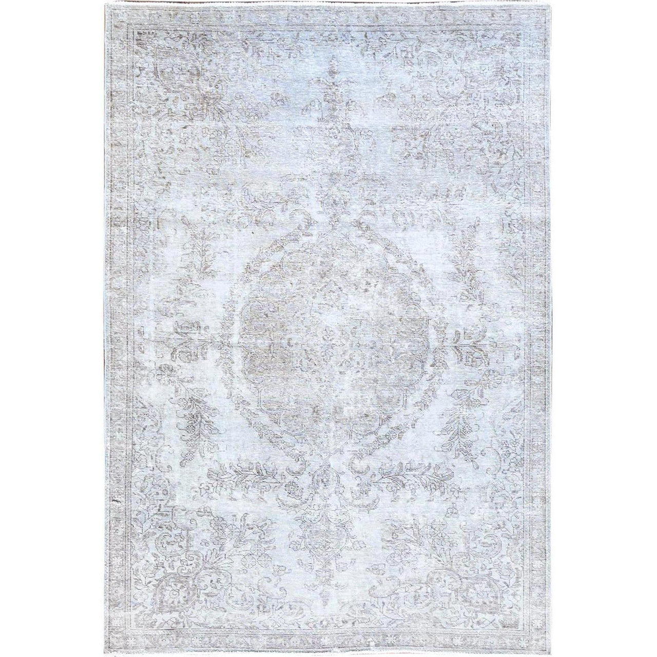 Gray 6'3" x 9'6" Overdyed & Vintage Hand knotted Wool Rug - Sku: O086098