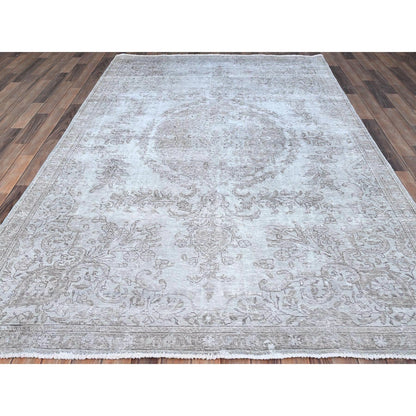 Overdyed & Vintage Wool Hand Knotted Rug Grey Gray 6.3X9.6 -O086098