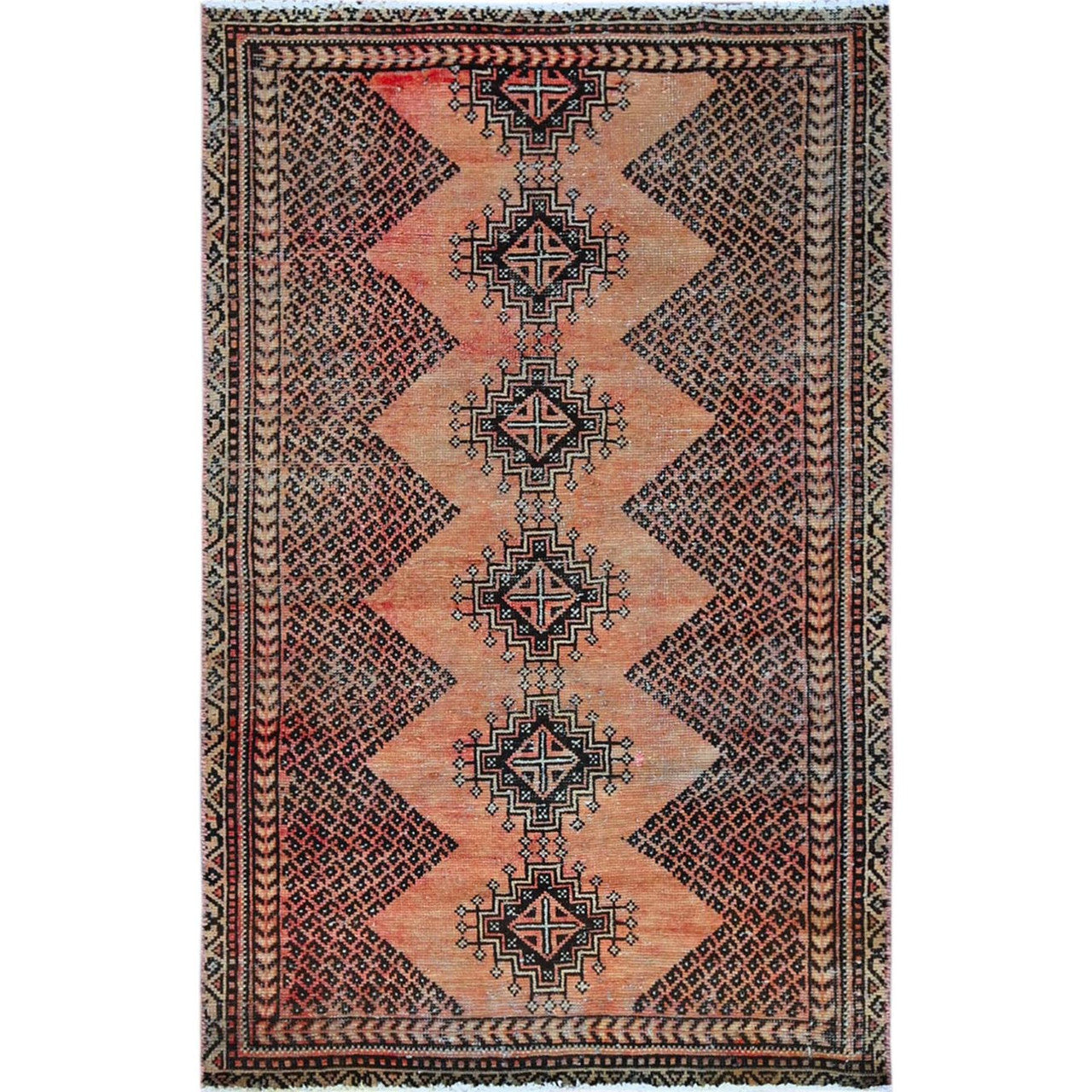 Overdyed & Vintage Wool Hand Knotted Rug Orange 3.9x6.0 -O0860