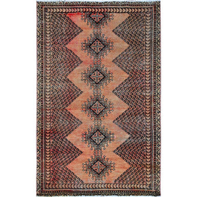 Overdyed & Vintage Wool Hand Knotted Rug Orange 3.9x6.0 -O0860