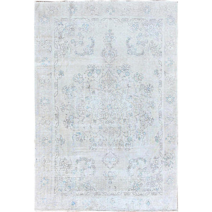Overdyed & Vintage Wool Hand Knotted Rug Ivory White 6.3X9.0 -O086100