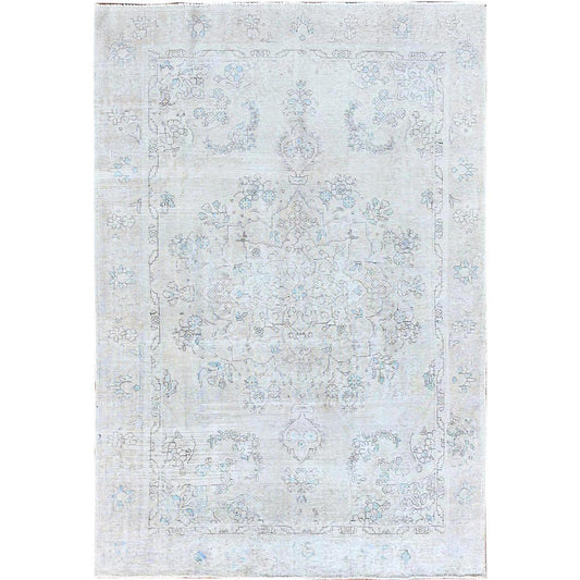 Overdyed & Vintage Wool Hand Knotted Rug Ivory White 6.3X9.0 -O086100