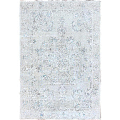 Overdyed & Vintage Wool Hand Knotted Rug Ivory White 6.3X9.0 -O086100