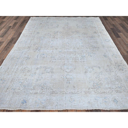 Overdyed & Vintage Wool Hand Knotted Rug Ivory White 6.3X9.0 -O086100