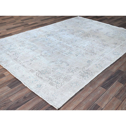 Overdyed & Vintage Wool Hand Knotted Rug Ivory White 6.3X9.0 -O086100
