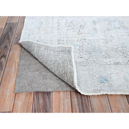 Overdyed & Vintage Wool Hand Knotted Rug Ivory White 6.3X9.0 -O086100