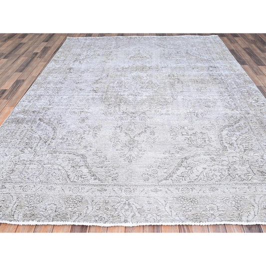 Overdyed & Vintage Wool Hand Knotted Rug Grey Gray 7.5X9.11 -O086101