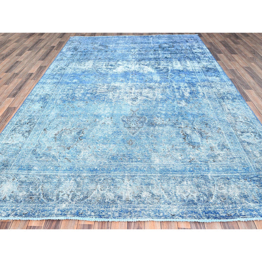 Overdyed & Vintage Wool Hand Knotted Rug Blue Blue 7.5X10.11 -O086102