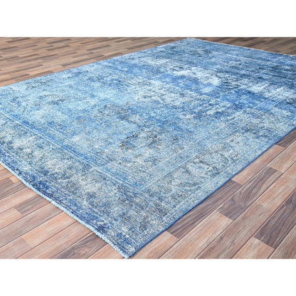 Overdyed & Vintage Wool Hand Knotted Rug Blue Blue 7.5X10.11 -O086102