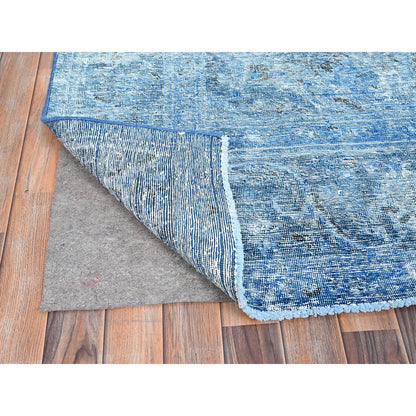 Overdyed & Vintage Wool Hand Knotted Rug Blue Blue 7.5X10.11 -O086102