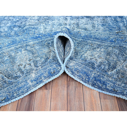 Overdyed & Vintage Wool Hand Knotted Rug Blue Blue 7.5X10.11 -O086102