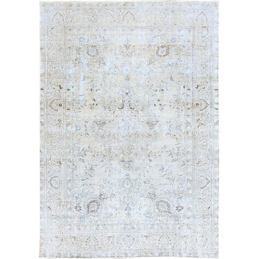 Overdyed & Vintage Wool Hand Knotted Rug Ivory Ivory 7.9X11.4 -O086104