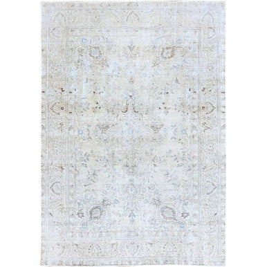 Overdyed & Vintage Wool Hand Knotted Rug Ivory Ivory 7.9X11.4 -O086104