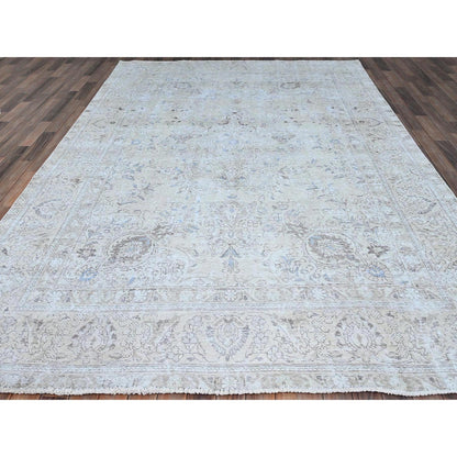 Overdyed & Vintage Wool Hand Knotted Rug Ivory Ivory 7.9X11.4 -O086104