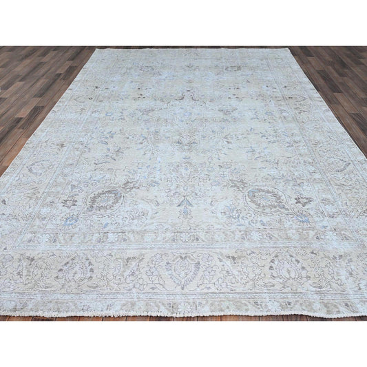 Overdyed & Vintage Wool Hand Knotted Rug Ivory Ivory 7.9X11.4 -O086104