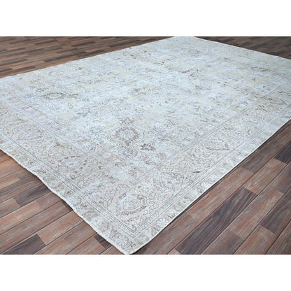 Overdyed & Vintage Wool Hand Knotted Rug Ivory Ivory 7.9X11.4 -O086104
