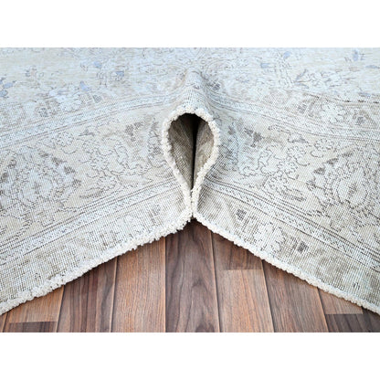 Overdyed & Vintage Wool Hand Knotted Rug Ivory Ivory 7.9X11.4 -O086104