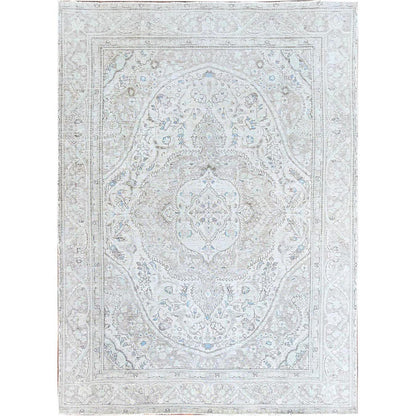 Overdyed & Vintage Wool Hand Knotted Rug Ivory Ivory 7.8X10.4 -O086105