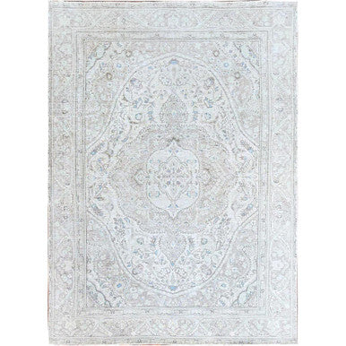 Overdyed & Vintage Wool Hand Knotted Rug Ivory Ivory 7.8X10.4 -O086105