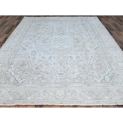Overdyed & Vintage Wool Hand Knotted Rug Ivory Ivory 7.8X10.4 -O086105