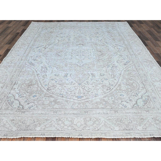 Overdyed & Vintage Wool Hand Knotted Rug Ivory Ivory 7.8X10.4 -O086105