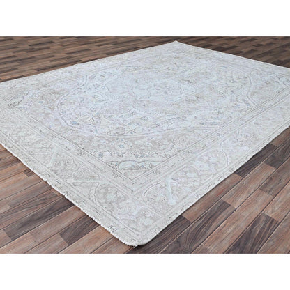 Overdyed & Vintage Wool Hand Knotted Rug Ivory Ivory 7.8X10.4 -O086105