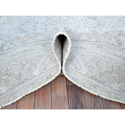 Overdyed & Vintage Wool Hand Knotted Rug Ivory Ivory 7.8X10.4 -O086105
