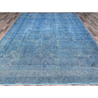 Overdyed & Vintage Wool Hand Knotted Rug Blue Blue 8.1X11.2 -O086108