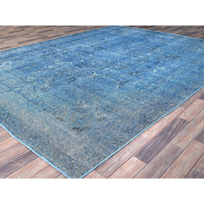 Overdyed & Vintage Wool Hand Knotted Rug Blue Blue 8.1X11.2 -O086108