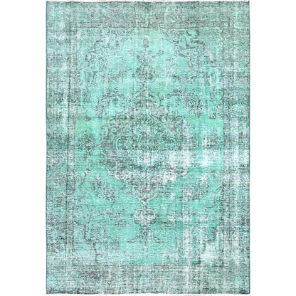 Overdyed & Vintage Wool Hand Knotted Rug Green Green 6.1X9.0 -O086109