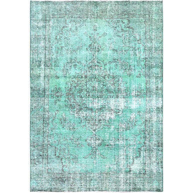 Overdyed & Vintage Wool Hand Knotted Rug Green Green 6.1X9.0 -O086109