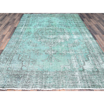 Overdyed & Vintage Wool Hand Knotted Rug Green Green 6.1X9.0 -O086109