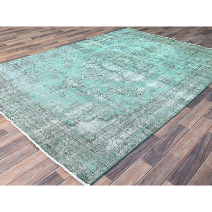 Overdyed & Vintage Wool Hand Knotted Rug Green Green 6.1X9.0 -O086109