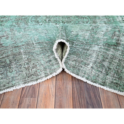 Overdyed & Vintage Wool Hand Knotted Rug Green Green 6.1X9.0 -O086109