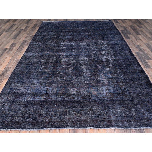 Overdyed & Vintage Wool Hand Knotted Rug Blue Blue 6.5X10.3 -O086110