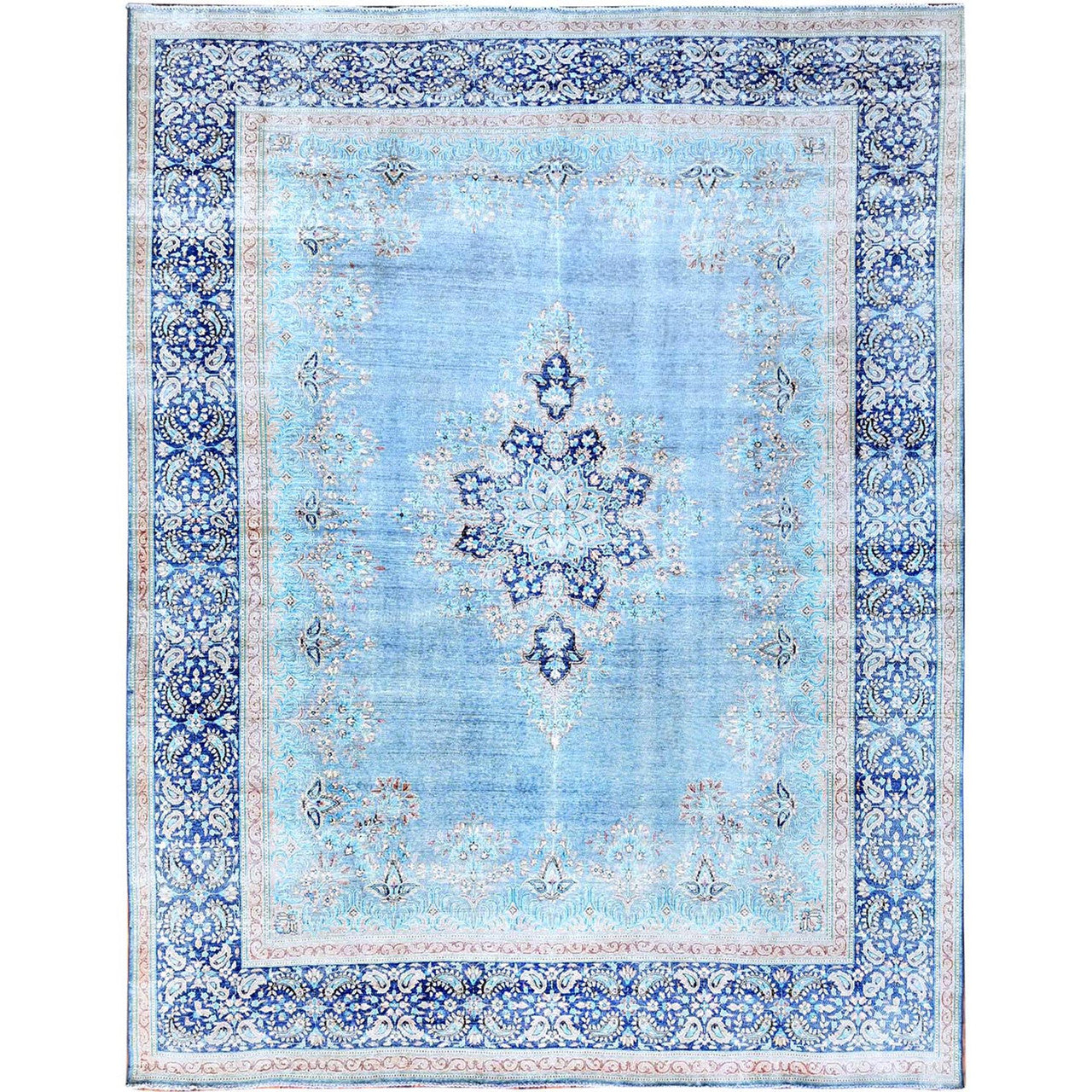 Overdyed & Vintage Wool Hand Knotted Rug Blue Blue 10.0X12.9 -O086111