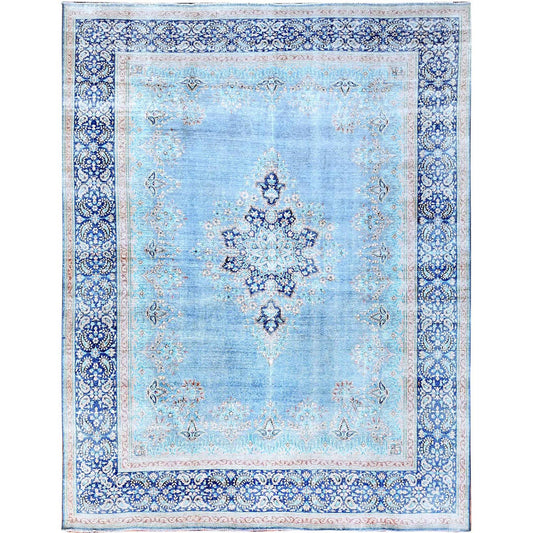 Overdyed & Vintage Wool Hand Knotted Rug Blue Blue 10.0X12.9 -O086111