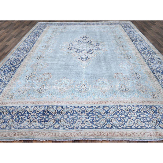 Overdyed & Vintage Wool Hand Knotted Rug Blue Blue 10.0X12.9 -O086111