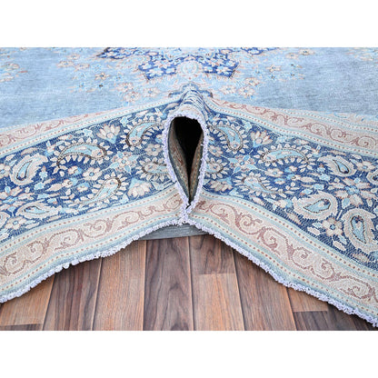 Overdyed & Vintage Wool Hand Knotted Rug Blue Blue 10.0X12.9 -O086111