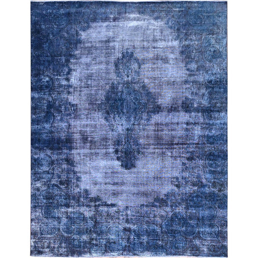 Overdyed & Vintage Wool Hand Knotted Rug Blue Blue 8.3X10.9 -O086112