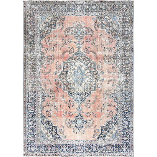 Overdyed & Vintage Wool Hand Knotted Rug Brown Blue 9.0X13.0 -O086114