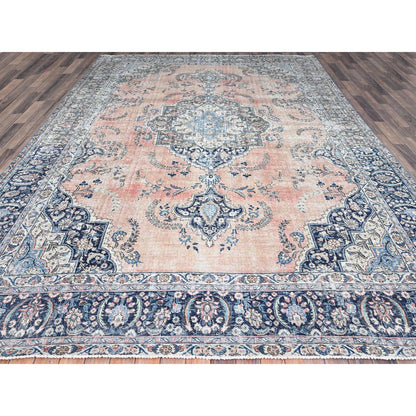 Overdyed & Vintage Wool Hand Knotted Rug Brown Blue 9.0X13.0 -O086114